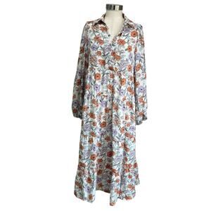 Dokotoo Floral Tiered Maxi Dress Long Sleeve Button Front Boho Sz Large